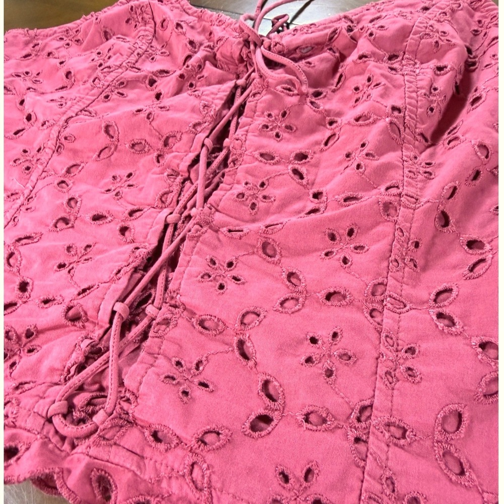 Abercrombie & Fitch Eyelet Tank Top Womens Medium Pink Lace Up Coquette Cottage - Picture 3 of 8